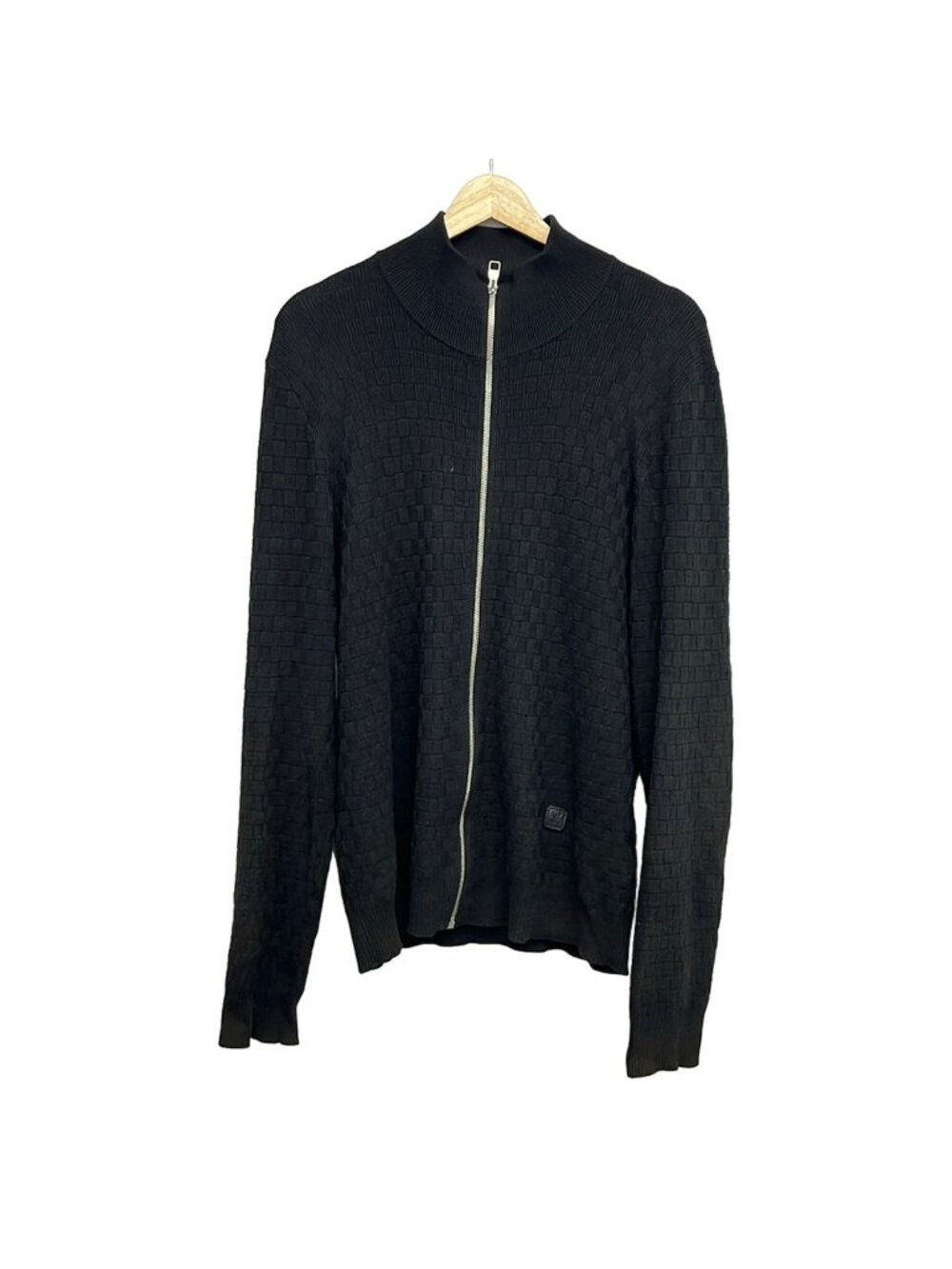Louis Vuitton Cardigan Black Silver Driver's Knit Damier Pattern Cotton Wool L